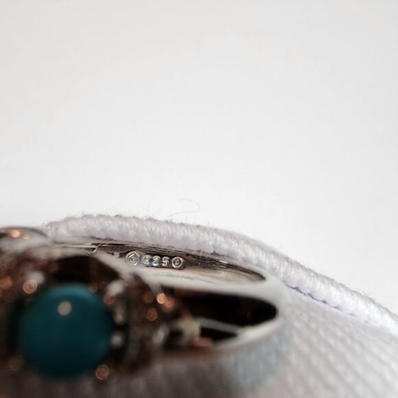 Gemstone Diamond Cut Three Stone Ring Sterling Silver Turquoise Size 5 - Picture 9 of 11